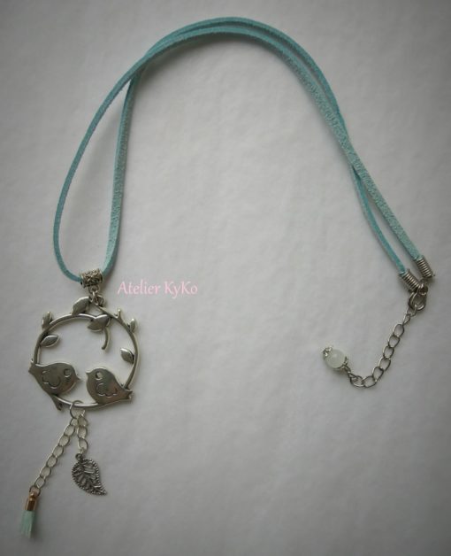 Collier Cordon Suédine Pendentif Oiseaux